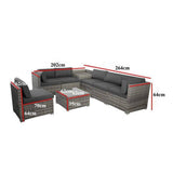 Darrahopens Furniture > Outdoor 8PCS Outdoor Furniture Modular Lounge Sofa Lizard - Grey