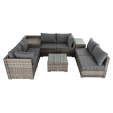 Darrahopens Furniture > Outdoor 9PCS Outdoor Furniture Modular Lounge Sofa with Wicker End Table
