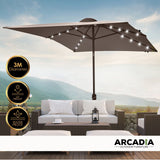 darrahopens Furniture > Outdoor Arcadia Furniture Umbrella 3 Metre Umbrella with Solar LED Lights Garden Yard - Charcoal