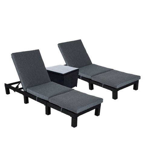 Darrahopens Furniture > Outdoor Black Rattan Sunlounge Set with Joining Coffee Table
