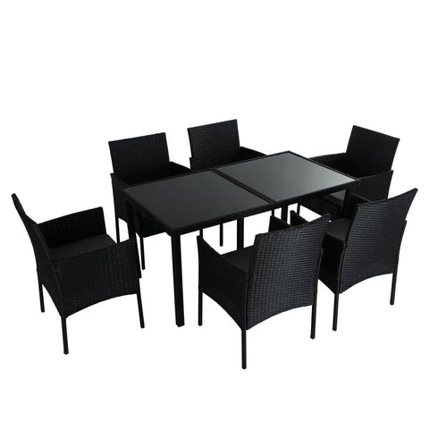 Darrahopens Furniture > Outdoor Coogee 6 Seater Wicker Outdoor Dining Set Black