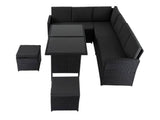 Darrahopens Furniture > Outdoor Ella 8-Seater Modular Outdoor Garden Lounge and Dining Set with Table and Stools in Black