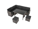 Darrahopens Furniture > Outdoor Ella 8-Seater Modular Outdoor Garden Lounge and Dining Set with Table and Stools in Dark Grey Weave