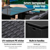 darrahopens Furniture > Outdoor Gardeon 11 Piece PE Wicker Outdoor Dining Set - Black