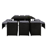 darrahopens Furniture > Outdoor Gardeon 11 Piece PE Wicker Outdoor Dining Set - Black