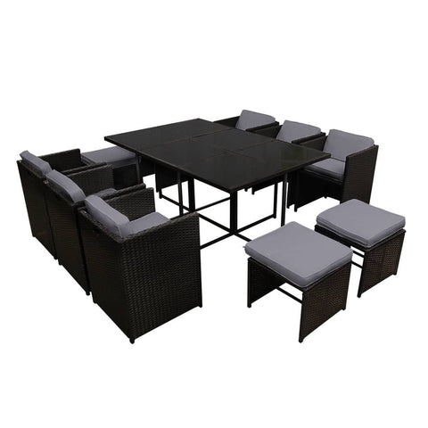 darrahopens Furniture > Outdoor Gardeon 11 Piece PE Wicker Outdoor Dining Set - Black