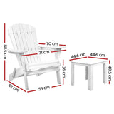darrahopens Furniture > Outdoor Gardeon 3 Piece Outdoor Adirondack Beach Chair and Table Set - White