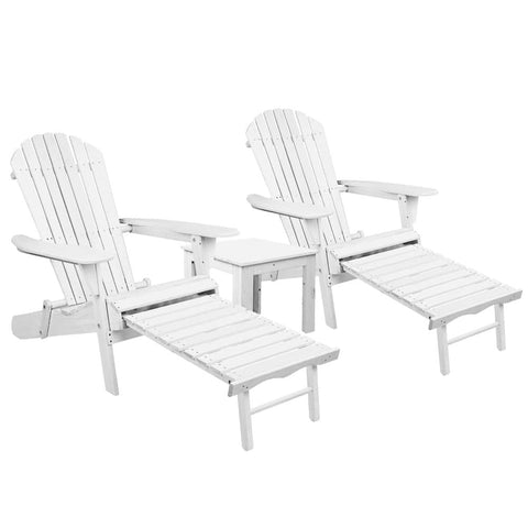 darrahopens Furniture > Outdoor Gardeon 3 Piece Outdoor Adirondack Lounge Beach Chair Set - White