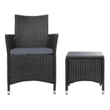 darrahopens Furniture > Outdoor Gardeon 3 Piece Wicker Outdoor Furniture Set - Black