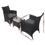 darrahopens Furniture > Outdoor Gardeon 3 Piece Wicker Outdoor Furniture Set - Black