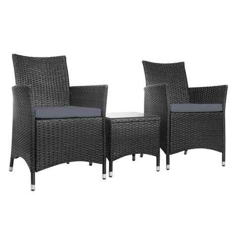 darrahopens Furniture > Outdoor Gardeon 3 Piece Wicker Outdoor Furniture Set - Black