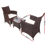 darrahopens Furniture > Outdoor Gardeon 3 Piece Wicker Outdoor Furniture Set - Brown