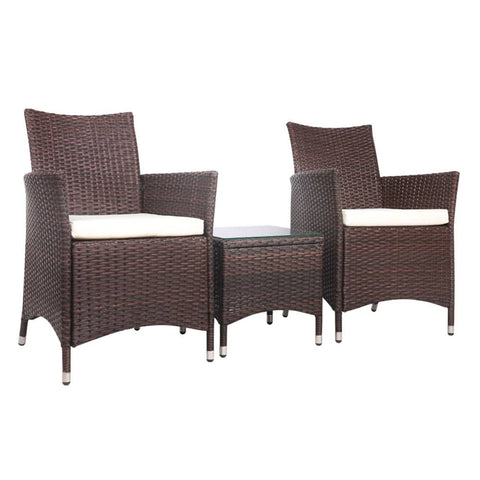 darrahopens Furniture > Outdoor Gardeon 3 Piece Wicker Outdoor Furniture Set - Brown