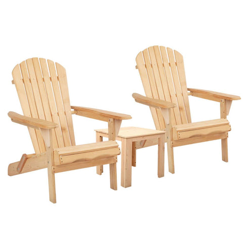 darrahopens Furniture > Outdoor Gardeon 3 Piece Wooden Outdoor Beach Chair and Table Set