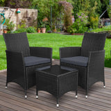 darrahopens Furniture > Outdoor Gardeon 3pc Bistro Wicker Outdoor Furniture Set Black