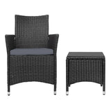 darrahopens Furniture > Outdoor Gardeon 3pc Bistro Wicker Outdoor Furniture Set Black