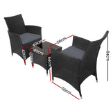 darrahopens Furniture > Outdoor Gardeon 3pc Bistro Wicker Outdoor Furniture Set Black