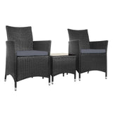 darrahopens Furniture > Outdoor Gardeon 3pc Bistro Wicker Outdoor Furniture Set Black