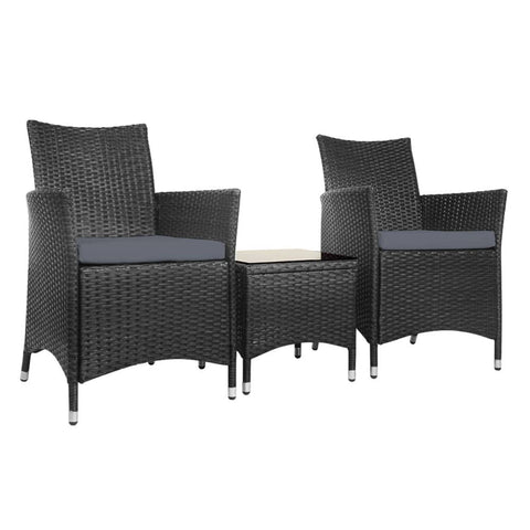 darrahopens Furniture > Outdoor Gardeon 3pc Bistro Wicker Outdoor Furniture Set Black