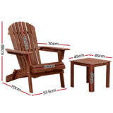 darrahopens Furniture > Outdoor Gardeon 3PC Outdoor Setting Beach Chairs Table Wooden Adirondack Lounge Garden