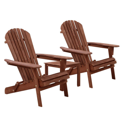 darrahopens Furniture > Outdoor Gardeon 3PC Outdoor Setting Beach Chairs Table Wooden Adirondack Lounge Garden