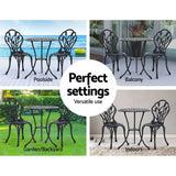 darrahopens Furniture > Outdoor Gardeon 3PC Outdoor Setting Cast Aluminium Bistro Table Chair Patio Black