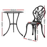 darrahopens Furniture > Outdoor Gardeon 3PC Outdoor Setting Cast Aluminium Bistro Table Chair Patio Black