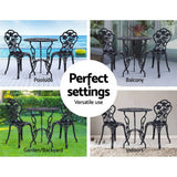 darrahopens Furniture > Outdoor Gardeon 3PC Outdoor Setting Cast Aluminium Bistro Table Chair Patio Black