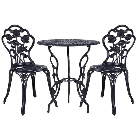 darrahopens Furniture > Outdoor Gardeon 3PC Outdoor Setting Cast Aluminium Bistro Table Chair Patio Black