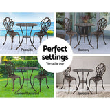 darrahopens Furniture > Outdoor Gardeon 3PC Outdoor Setting Cast Aluminium Bistro Table Chair Patio Bronze