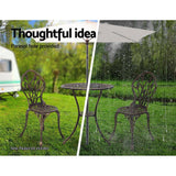 darrahopens Furniture > Outdoor Gardeon 3PC Outdoor Setting Cast Aluminium Bistro Table Chair Patio Bronze