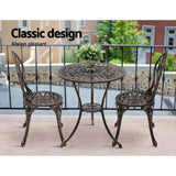 darrahopens Furniture > Outdoor Gardeon 3PC Outdoor Setting Cast Aluminium Bistro Table Chair Patio Bronze