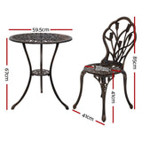 darrahopens Furniture > Outdoor Gardeon 3PC Outdoor Setting Cast Aluminium Bistro Table Chair Patio Bronze