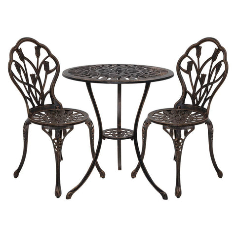 darrahopens Furniture > Outdoor Gardeon 3PC Outdoor Setting Cast Aluminium Bistro Table Chair Patio Bronze