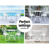 darrahopens Furniture > Outdoor Gardeon 3PC Outdoor Setting Cast Aluminium Bistro Table Chair Patio White
