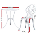 darrahopens Furniture > Outdoor Gardeon 3PC Outdoor Setting Cast Aluminium Bistro Table Chair Patio White