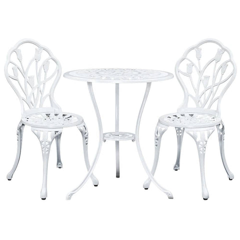 darrahopens Furniture > Outdoor Gardeon 3PC Outdoor Setting Cast Aluminium Bistro Table Chair Patio White