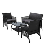 darrahopens Furniture > Outdoor Gardeon 4 PCS Outdoor Furniture Lounge Setting Wicker Dining Set Black