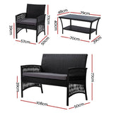 darrahopens Furniture > Outdoor Gardeon 4 PCS Outdoor Furniture Lounge Setting Wicker Dining Set Black