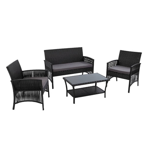 darrahopens Furniture > Outdoor Gardeon 4 PCS Outdoor Furniture Lounge Setting Wicker Dining Set Black