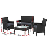darrahopens Furniture > Outdoor Gardeon 4-piece Outdoor Lounge Setting Wicker Patio Furniture Dining Set Black