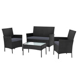 darrahopens Furniture > Outdoor Gardeon 4-piece Outdoor Lounge Setting Wicker Patio Furniture Dining Set Black