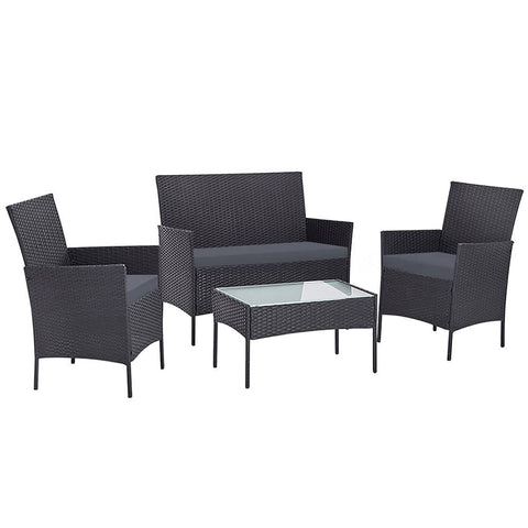 darrahopens Furniture > Outdoor Gardeon 4-piece Outdoor Lounge Setting Wicker Patio Furniture Dining Set Grey