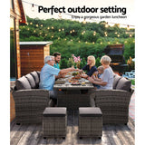 Darrahopens Furniture > Outdoor Gardeon 9-Seater Outdoor Dining Set Patio Furniture Wicker Lounge Table Chairs