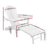 darrahopens Furniture > Outdoor Gardeon Adirondack Beach Chair with Ottoman - White