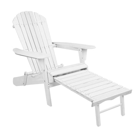 darrahopens Furniture > Outdoor Gardeon Adirondack Beach Chair with Ottoman - White
