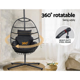darrahopens Furniture > Outdoor Gardeon Egg Swing Chair Hammock Stand Outdoor Furniture Hanging Wicker Seat Grey