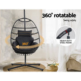 darrahopens Furniture > Outdoor Gardeon Egg Swing Chair Hammock Stand Outdoor Furniture Hanging Wicker Seat Grey