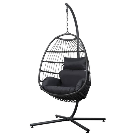darrahopens Furniture > Outdoor Gardeon Egg Swing Chair Hammock Stand Outdoor Furniture Hanging Wicker Seat Grey