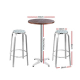 darrahopens Furniture > Outdoor Gardeon Outdoor Bistro Set Bar Table Stools Adjustable Aluminium Cafe 3PC Wood